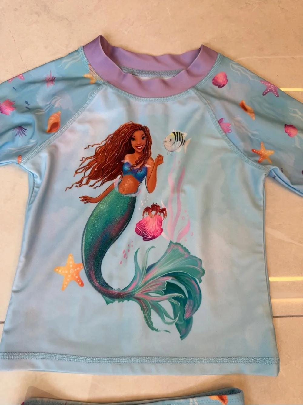 Disney Girls Light Blue & Purple Mermaid Long-Sleeve Rashguard Swim Set